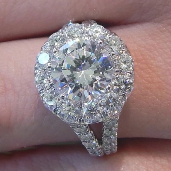 Engagement Double Layer Round CZ Bridal Wedding Ring for Women, L506 - Picture 2 of 6